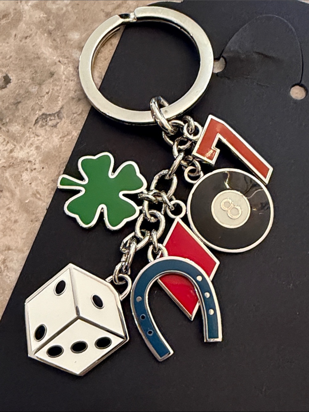Coach Silver-Tone Lucky Charm Key Ring with Dice and Clover
